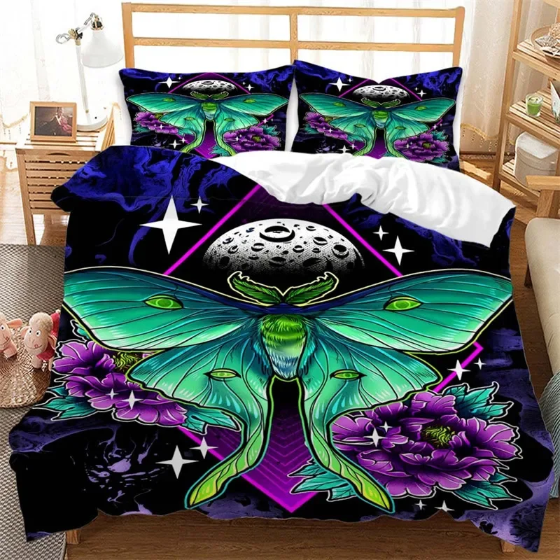 Bohemian Mandala Floral Duvet Cover Butterfly Death Moth Quilt Cover Microfiber King Bedding Set For Girls Boys Teen Room Decor