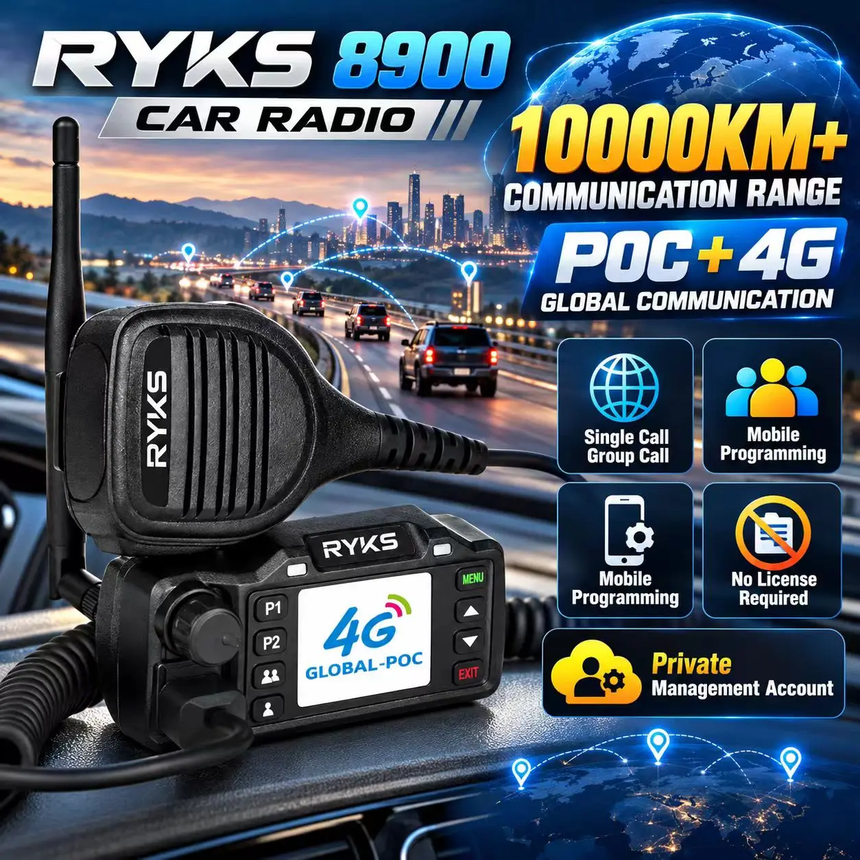 4G POC Vehicle Radio Unlimited Range PTT Walkie Talkie No License Required Single Group Call Communication Programming Account