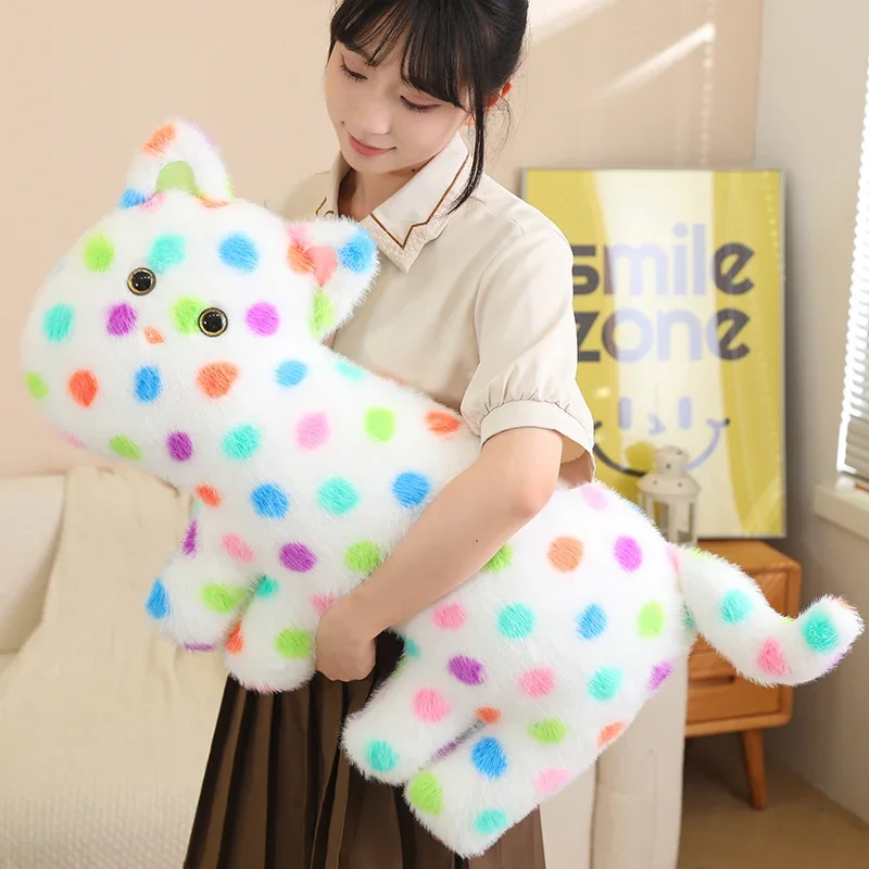 Soft Kawaii Plush Toys Colourful Polka Dot Cat Hot Sale Hug Sleeping Pillow Throw Doll Stuffed Decor Comfort Lovers Cushion