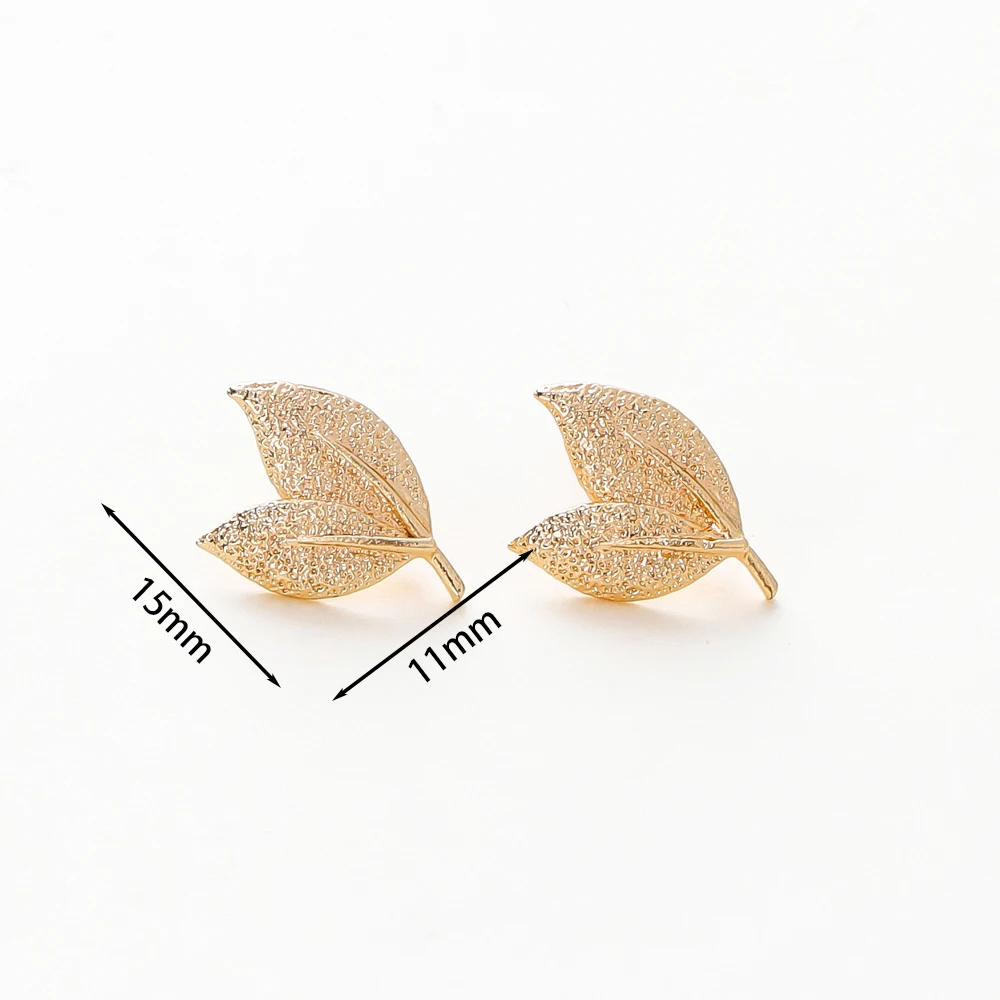 2/4pcs Leaf 11*15MM 18K Gold Color Brass Tree Leaf Leaves Stud Earrings Pins High Quality Jewelry Findings Accessories