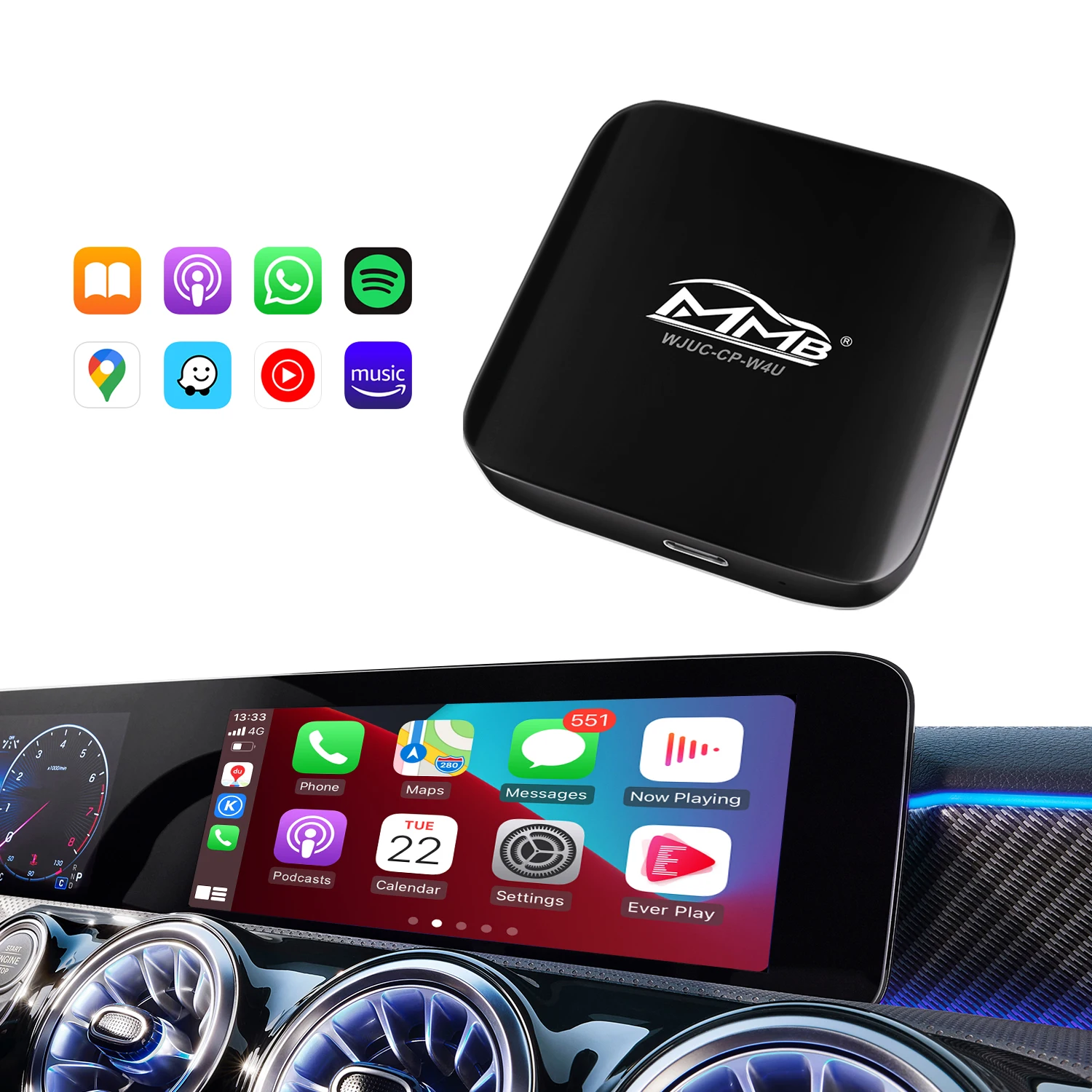 MMB AI Box Carplay Android 11 for Cars with Factory Carplay Function Wireless Apple Carplay Youtube Videos Type C Universal