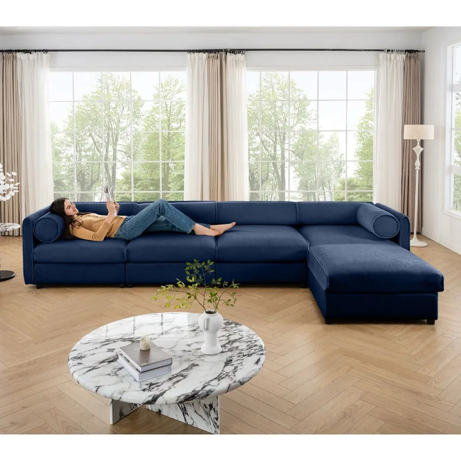 

Modular Sectional Sofa with Storage Cylindrical Backrest and Armrests Deep Comfortable Seating Durable and Supportive for Livin