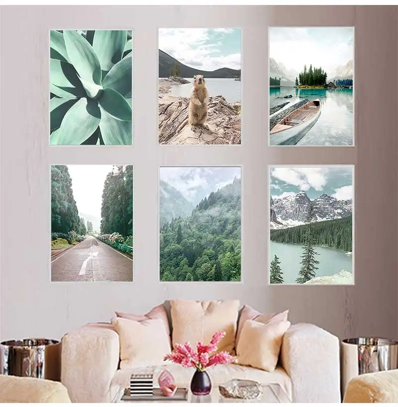 Beaver Wall Art Canvas Painting Nordic Posters And Prints Pictures For Living Room Decor Forest Mountain Boat Lake Plant