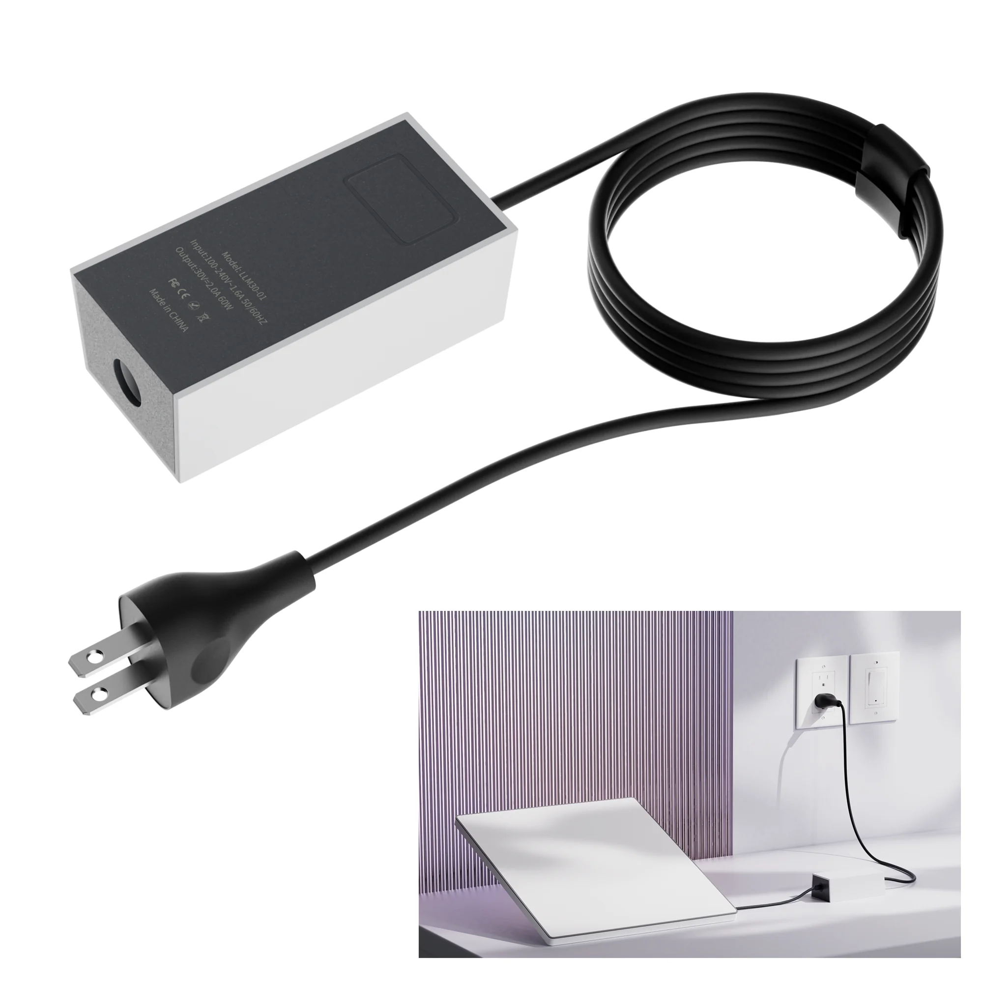 Starlink Mini Power Supply 60W Starlink Mini Power Adapter AC Charger Wall Plug Steady 30V/2A with 1.8M Extension Cable