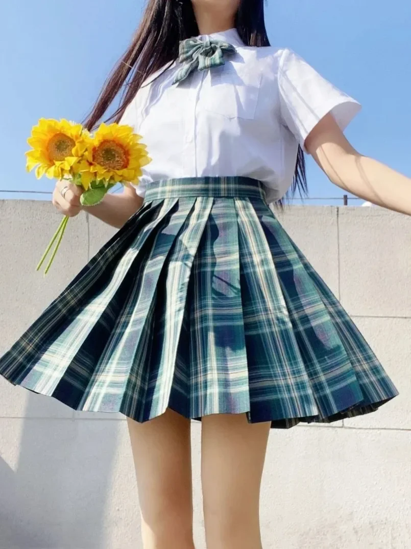 

School Girl Uniform Pleated Skirts 17 Colors Japanese High Waist A-Line New Y2k Plaid Skirt+ Bow Sexy JK Uniforms for Woman