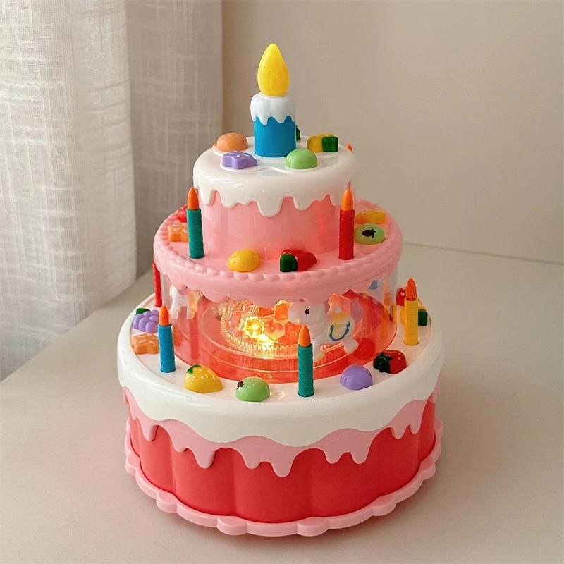 子供用電動ミュージカルケーキおもちゃ-回転式誕生日ケーキ-ブローアウトキャンドル付きスピナー-誕生日プレゼント-プレイハウスおもちゃ-子供向け