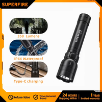 SUPERFIRE GTS6 Mini High Power EDC LED Flashlight USB-C Rechargeable Built in 18650 Battery Ultra Bright Torch Camping Lantern