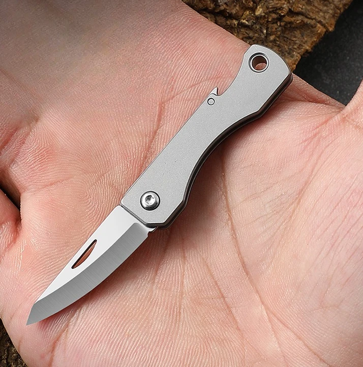 

Titanium Alloy Multifunctional Sharp Mini Knife with Bottle Opener Portable Folding Knife Keychain