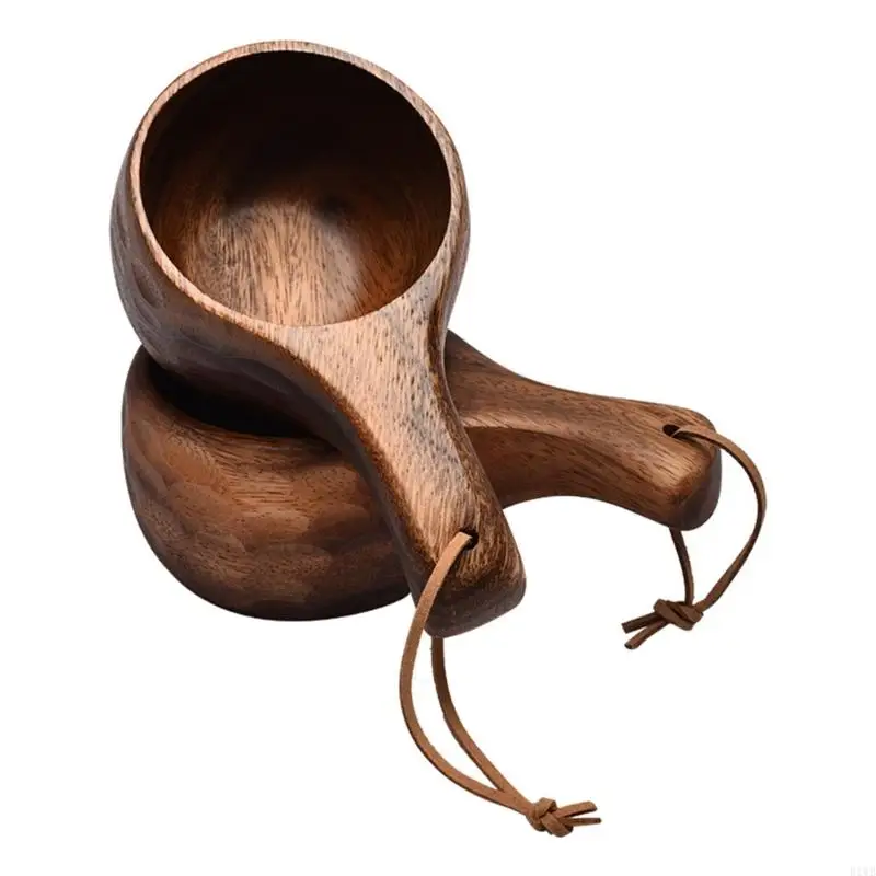 R1WB 210Ml Cangkir Kayu Luar Ruangan Kuksa Mug Berkemah Cangkir Kopi Susu Mug Perlengkapan Minum Kayu Akasia Artefak Dapur
