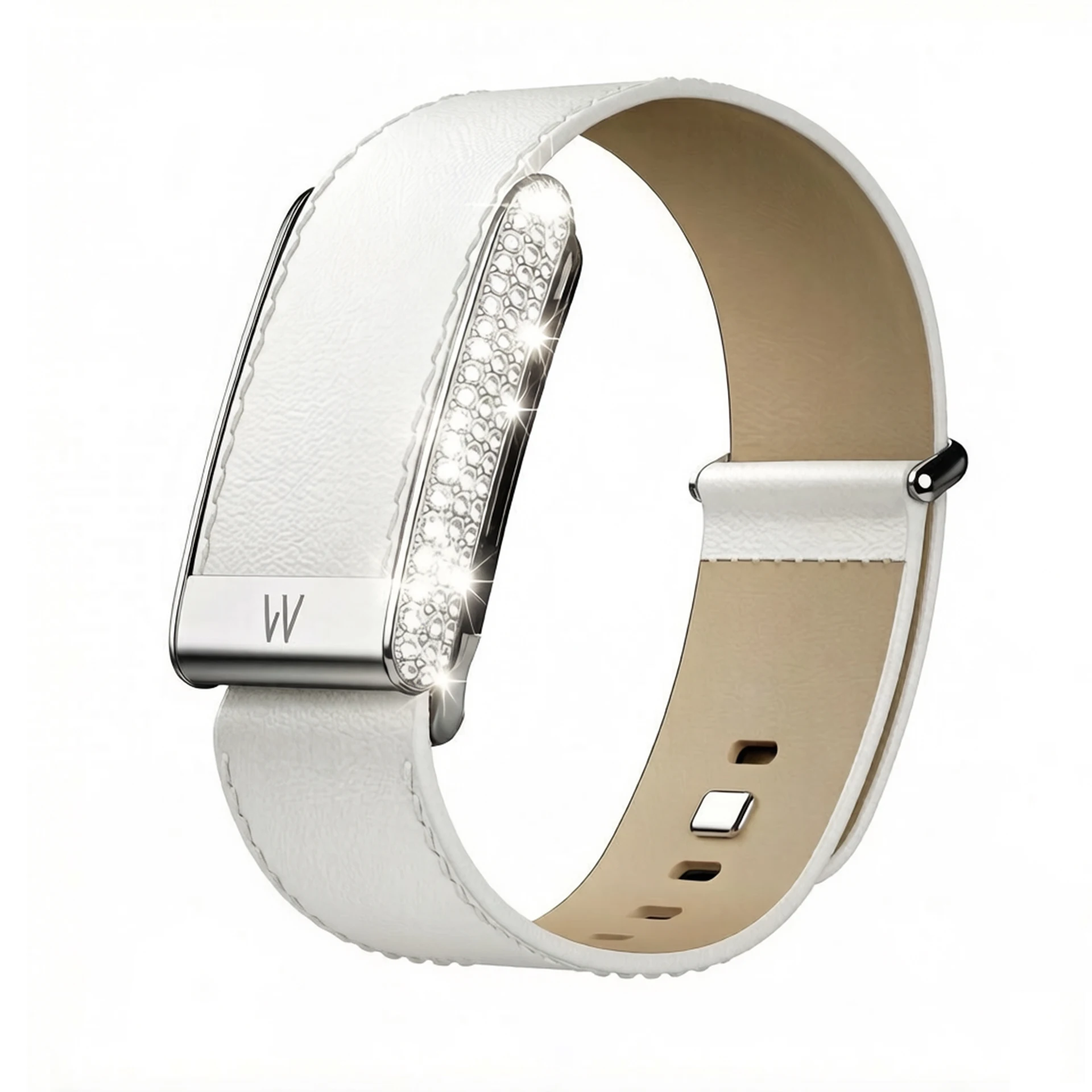 Compatible with Whoop 5.0 MG Crystal Straps Band featuring a top-layer cowhide leather buckle straps bright silver metal U-shape