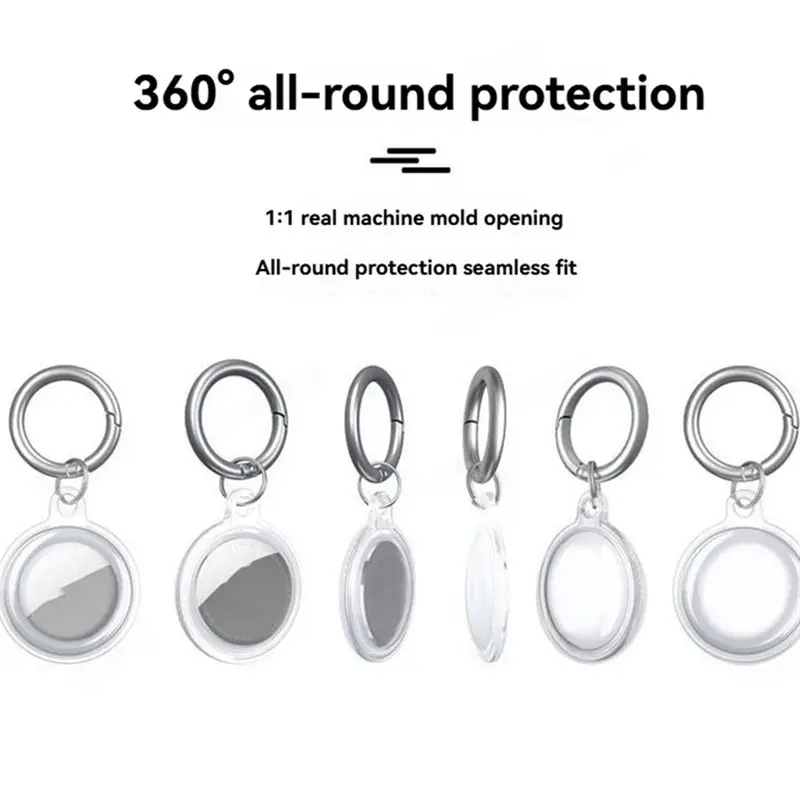 N91R-Waterproof Transparent TPU Case For Airtag Anti-Lost Keychain Holder For Keys Tracker Protective Cover Pink