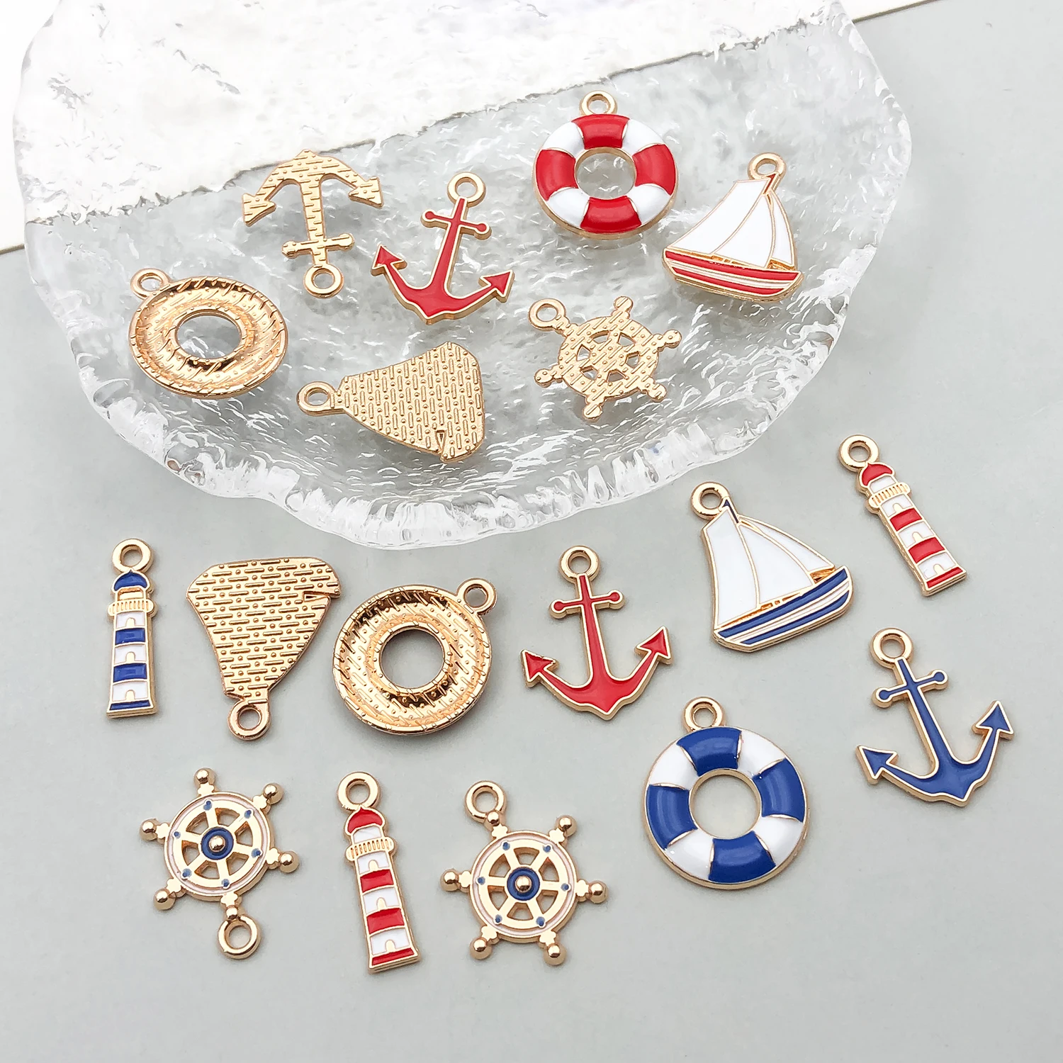 20pcs Nautical Charms for DIY Bracelet Necklace Earrings Jewelry Accessories Anchor Sailboat Lighthouse Wheel Pendants Beads