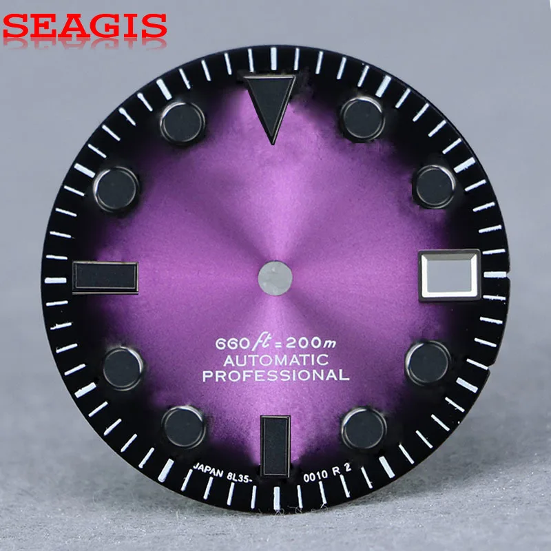 SEAGIS 28.5mm Black Index Dark Green Lume NH35 DIAL Matt Black Dial For Skx007 No Logo