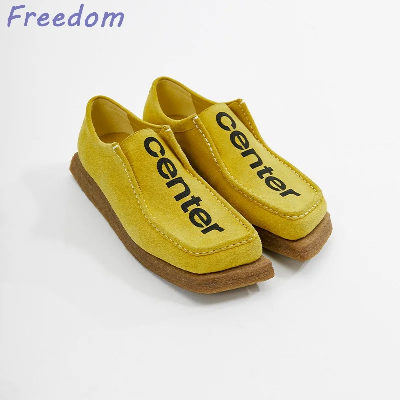 Block Shoes Handmade Smoking Rubber Shoes Flat Slant Toe Leather Shoes