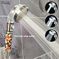 Zloog Bathroom Shower Head 3 Modes Black Shower with Stop Button High Pressure Anion Filter Sprayer Water Saving Eco Showerhead