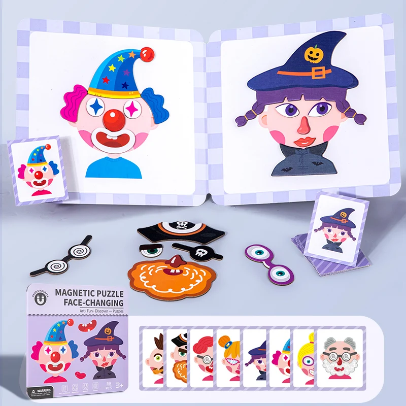 몬테소리 자기 드레스 업 지그 소 퍼즐 어린이를위한 나무 장난감 교육 인식 게임 부모-자녀 대화 형 학습