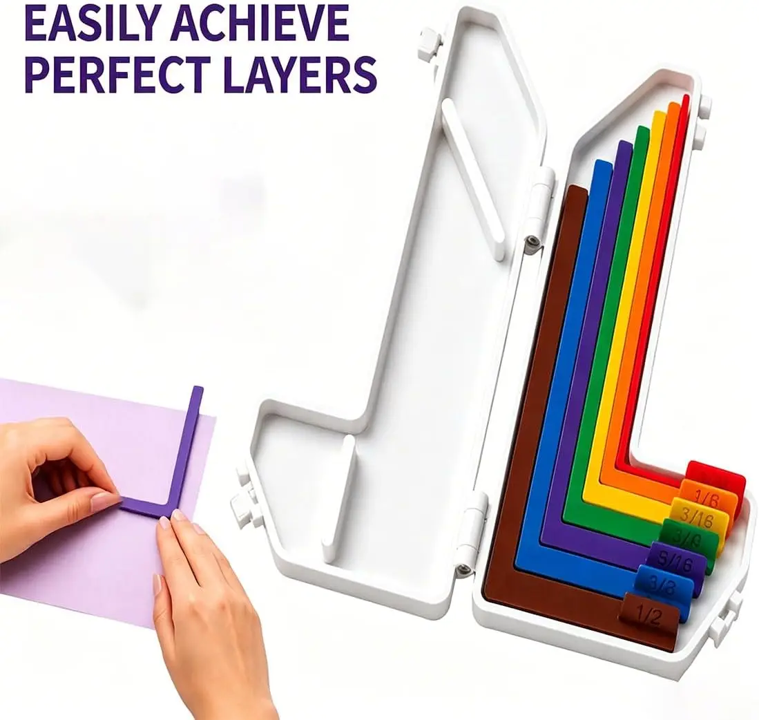 7Pcs Paper Crafting Alignment Guides Precision Layering Matting Spacers with Case for Card Making Scrapbooking DIY Crafting Tool