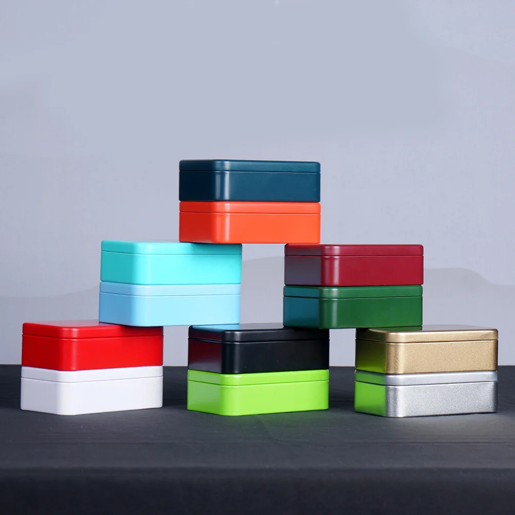 4pcs Metal Business Card Box Tinplate Storage Container Sealed Square Canister For Tea Coffee Snack Dry Food Home Travel Camping