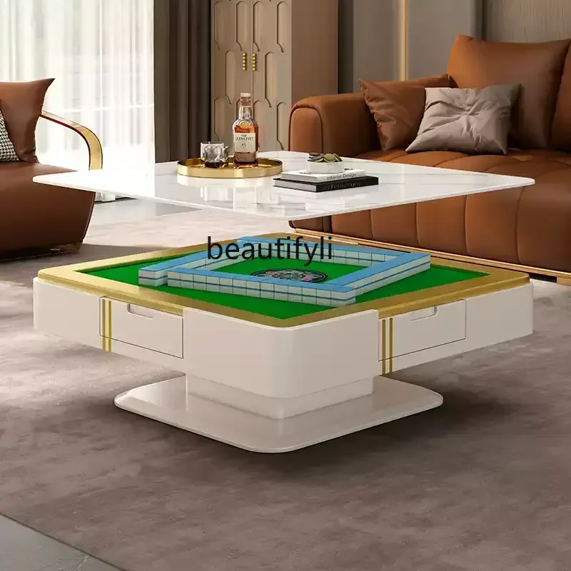 

Lifting electric mahjong table dining table integrated automatic rock slab silent luxury solid wood table