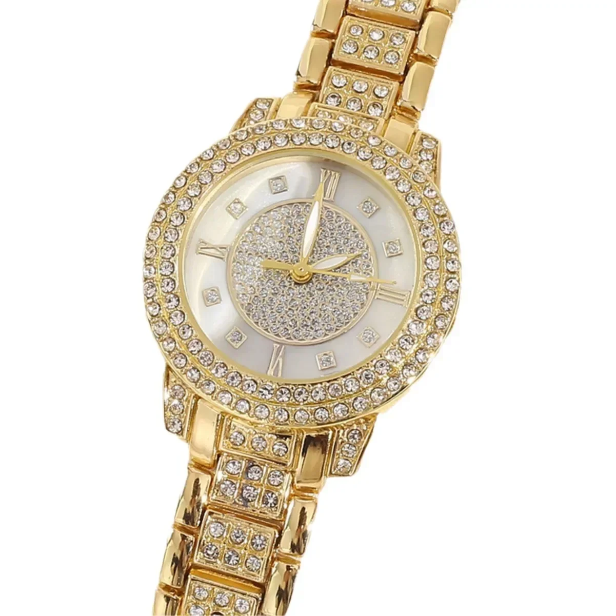 Reloj de cuarzo de lujo para mujer, conjunto de joyería de oro, anillo, collar, pendiente, diamantes de imitación, reloj de pulsera de moda, relojes casuales para damas