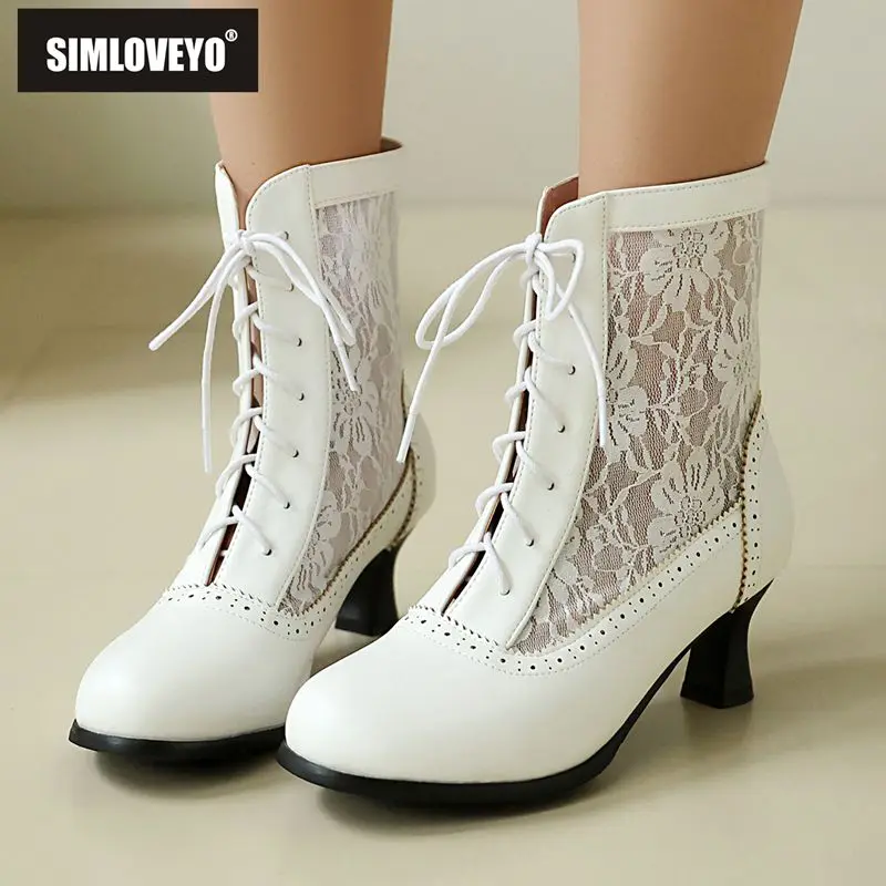 

SIMLOVEYO2025 Новые повседневные женские ботинки до середины икры разных цветов с острым носком на шнуровке 5,5 см, маленькие большие размеры 46, 47, 48, осень
