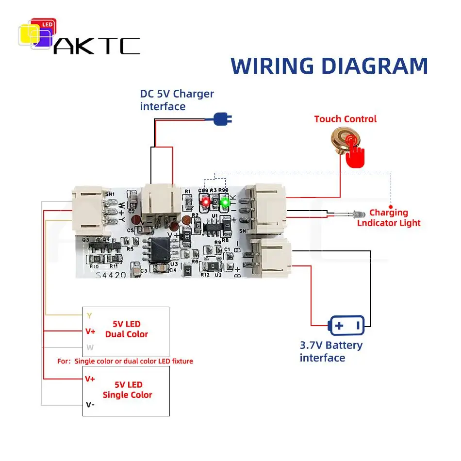 10Pcs LED Single/Dual Color Charging Touch Switch Dimming Control Board DC 5V 2A PH2.0 Port No need Welding for DIY Light Lamps