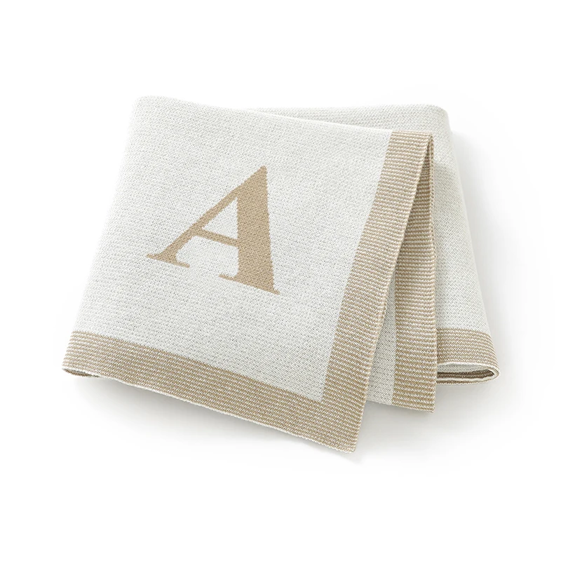 Baby Blankets White Cotton Knit Newborn Unisex Stroller Bedding Swaddle Wrap Plaid 100*80cm Letter Pattern Infant Receiving Mats