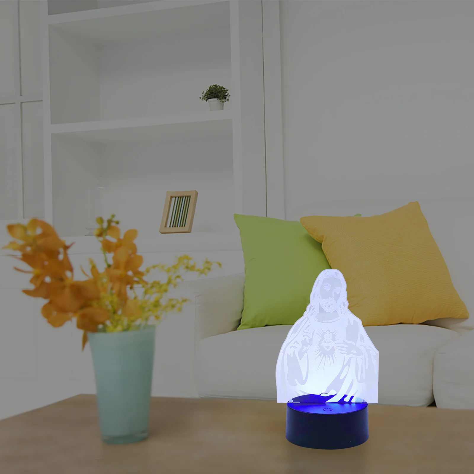 Luz nocturna 3D para decoración de escritorio de dormitorio, lámpara acrílica de Jesús, iluminación ambiental cálida, efecto de visualización 3D, atmósfera creativa