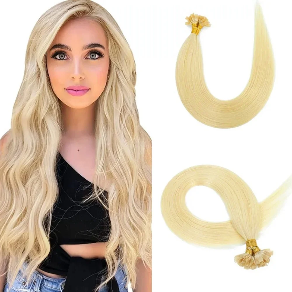 

Наращивание волос с плоским кончиком для салонов, платиновый блонд, 50 г/упаковка, машинное кератиновое наращивание Remy Fusion, плоские кератиновые кончики, натуральные человеческие волосы