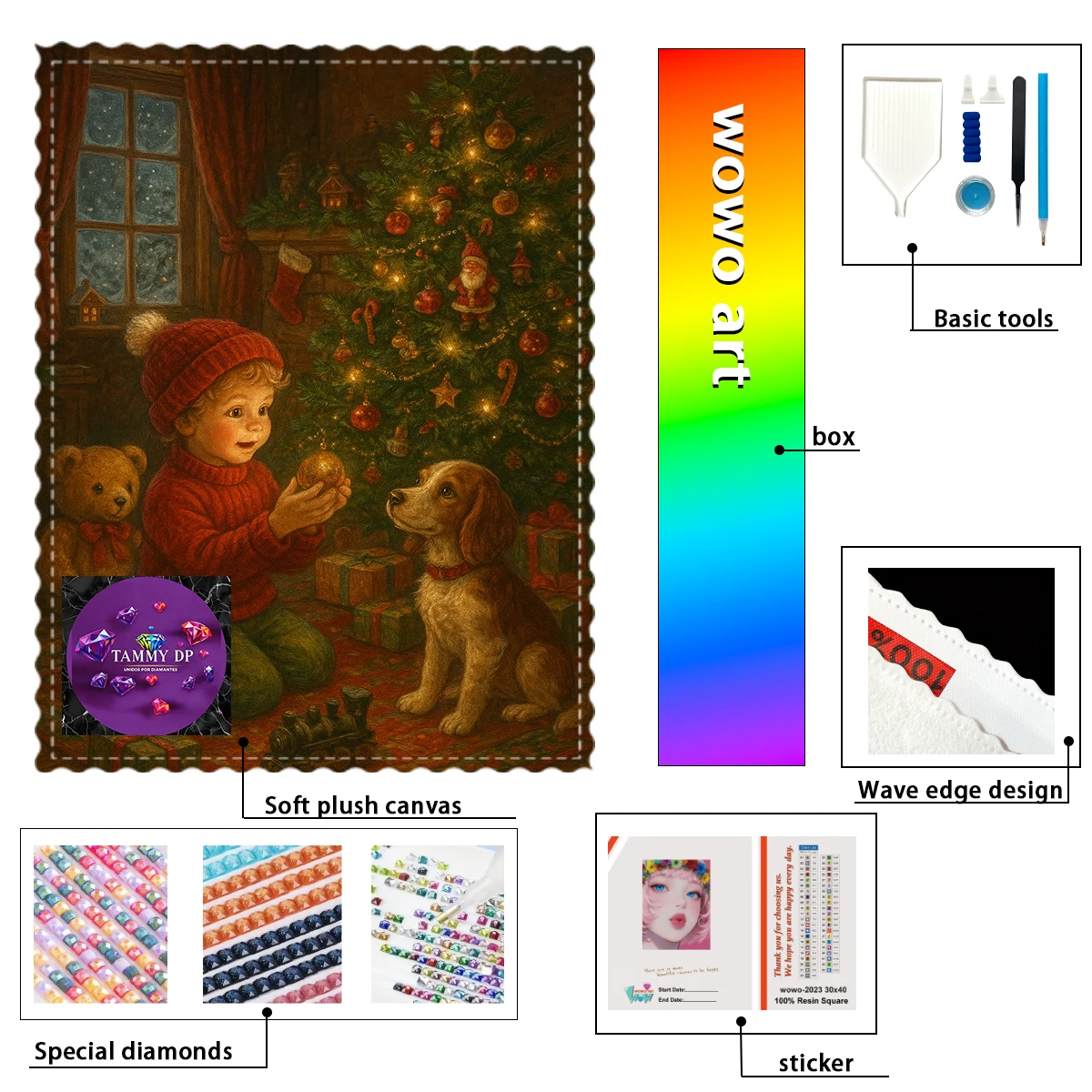 【TAMMY Diamond Art】طفل عيد الميلاد وكلبها الصغير كريستال AB حجر الراين FD حجر الراين الماس الراتنج المثالي
