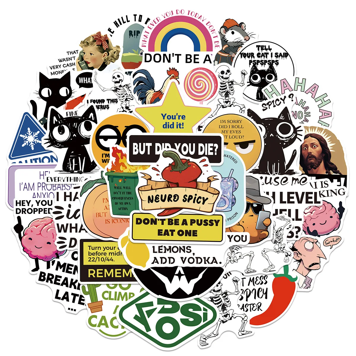 

50PCS Funny Snarky MEME Stickers Spoof DIY Stickers Scrapbooking Phone Luggage Skateboard Waterproof Decals Kkids Gifts