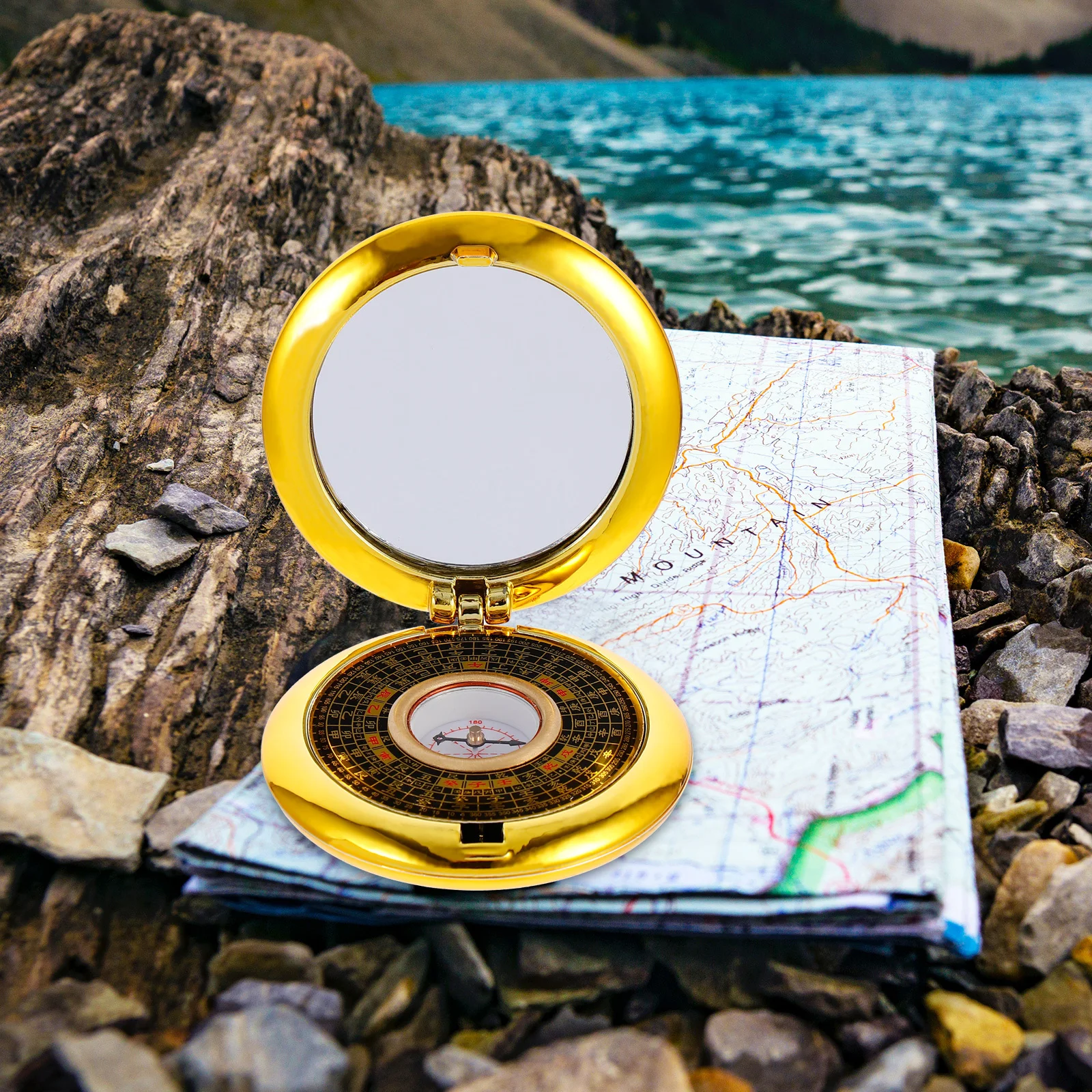 

2Pcs Pocket Round Copper Compass Feng Shui Pan Waterproof Camping Hiking Outdoor Mirror Compass