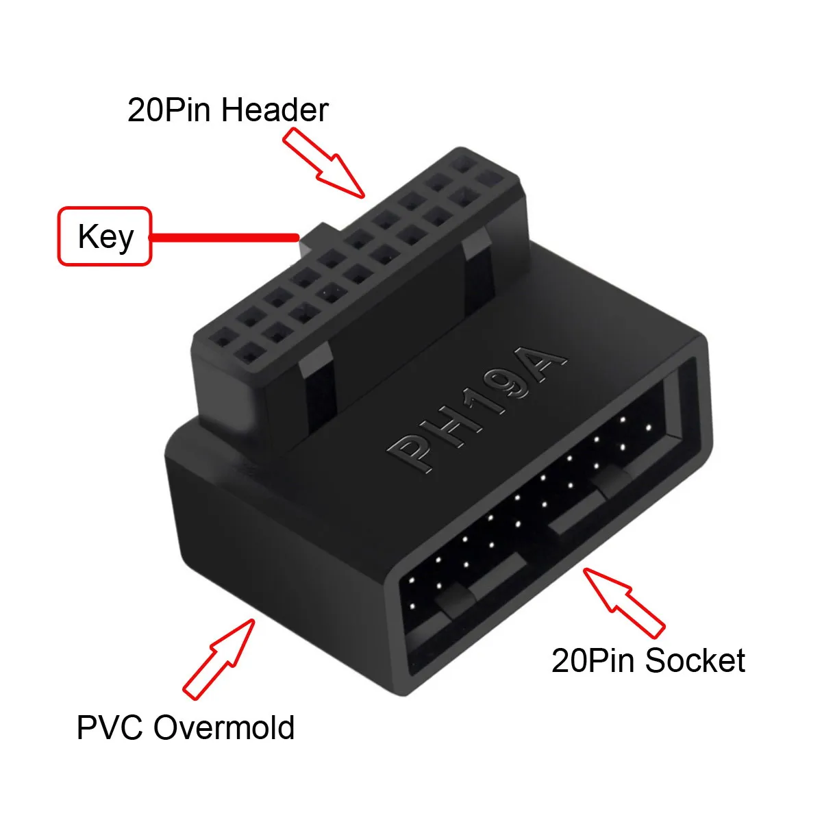 CYDZ 앵글 오버몰드 익스텐션 어댑터, 위 아래 수-암 USB 3.0, 20 핀, 1 세트