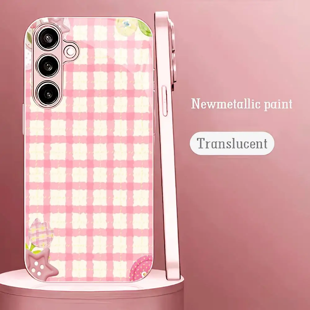 New Cute girl plaid PhoneCase for Samsung Galaxy S26 S25 S24 S23 S22 FE,Ultra,Plus Built-in glass feel bare machine Men women
