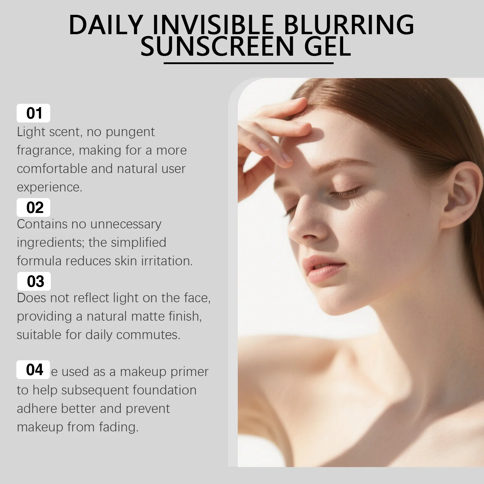 

Invisible Sunscreen Quick Film Forming Efficient UV Protection Oil Control Refresh Lightweight Non Greasy Daily Body Sunscreen