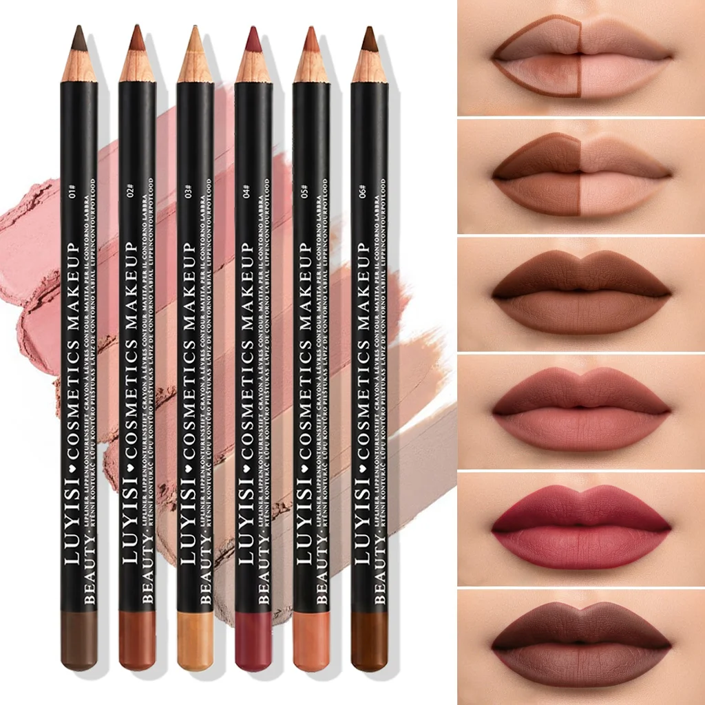 Delineador de Labios Impermeable, Lápiz Delineador de Ojos y Labios a Prueba de Manchas, Altamente Pigmentado y de Deslizamiento Suave, Define la Forma de los Labios, Maquillaje en Tonos Marrón Nude
