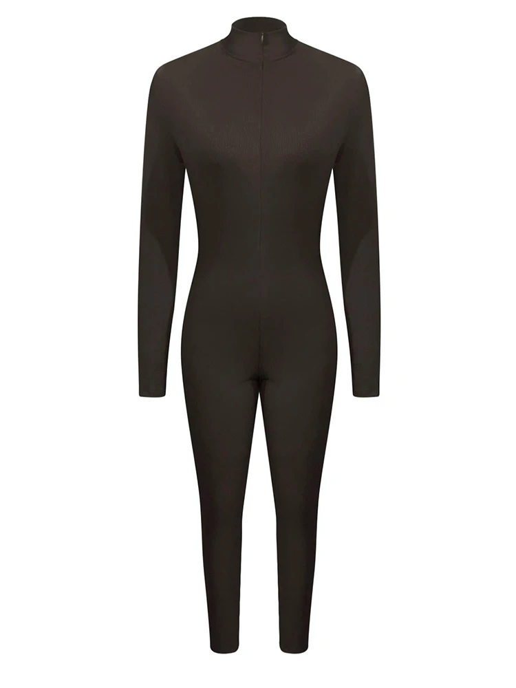 LW Spring Long Sleeve Jumpsuits Women 2025 Stand Collar Skinny Long Jumpsuit Woman Casual Bodysuit Full Length Romper Playsuit