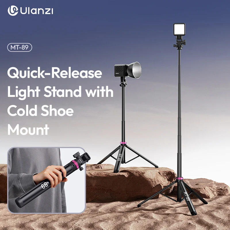 Ulanzi MT-89 2M Quick-Release Light Stand with Cold Shoe Mount 8-Section Extend Photograph Tripod for Action Camera Phone Clamp