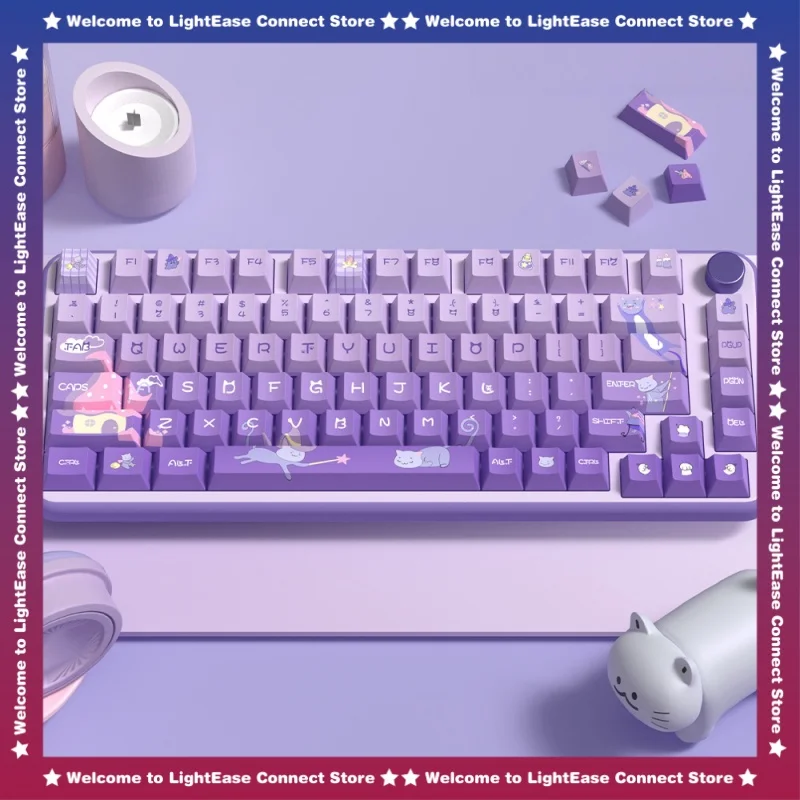 Purple Gradient Cute Magic Cat 135/158 Keycaps Original Factory Cherry Profile Gateron Switches Mechanical Gamer Keyboard