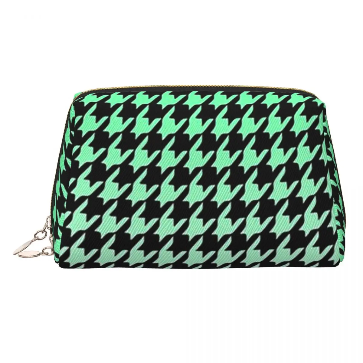 Green Houndstooth Women Cosmetic Bags Travel Makeup Organizer Pouch Toiletry Storage Dopp Kit Case