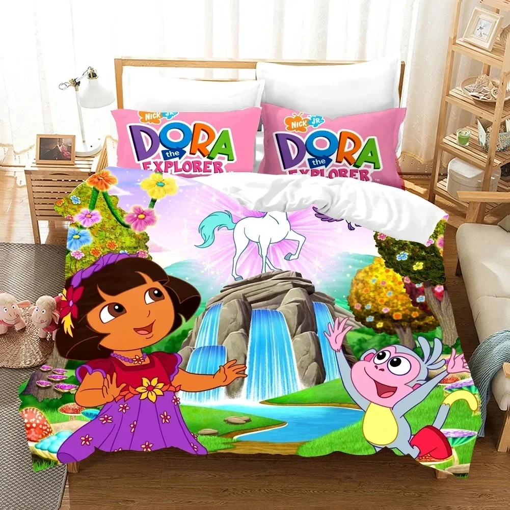 3D Print D-Dora Cartoon Explorer Bedding Set Duvet Cover Bed Set Quilt Cover Pillowcase Comforter king Queen Size Boys Adult