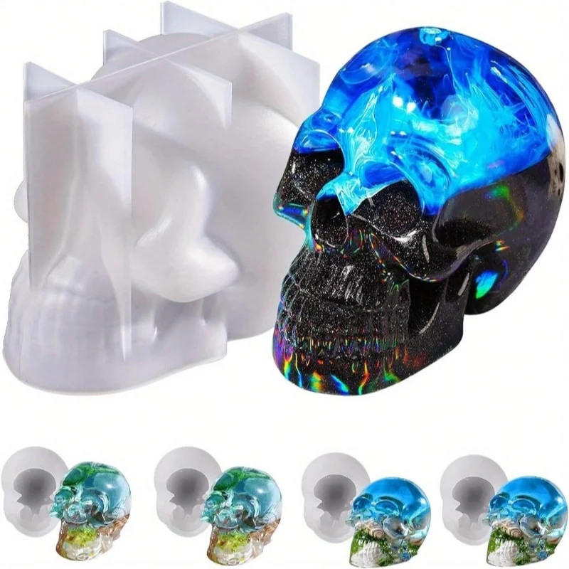 

1pc Large Silicone Skull Epoxy Mold 4pcs Small Skeleton Resin Mold Casting Art Craft Candle Making Home Decor Pendant Keychains