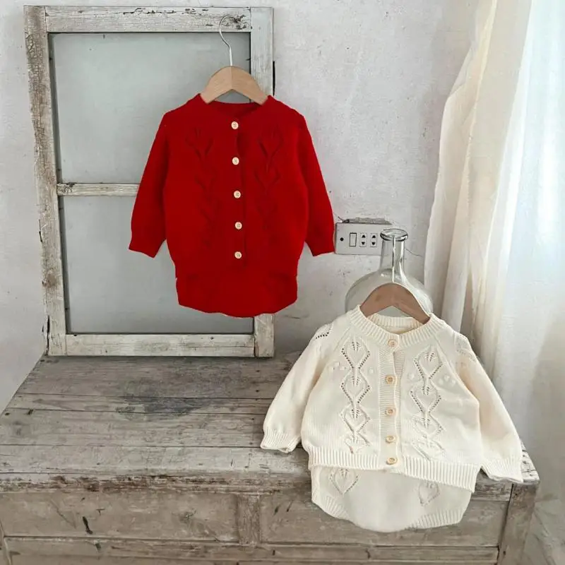 2026 Autumn New Baby Long Sleeve Sweater Coat Girls Hollowed Out Knitted Cardigan Infant Casual Knitwear Toddler Clothes