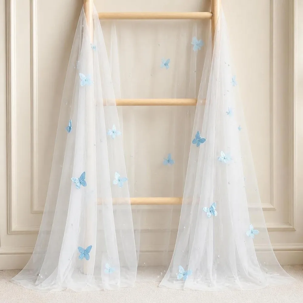 75*300cm Tulle Table Runner Romantic Vintage Butterfly Table Runner Semi-Transparent Elegant Sheer Table Cover