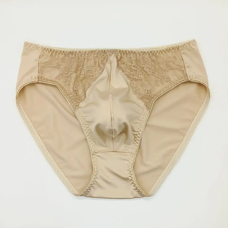 Men's Sexy Triangle Briefs, Mid-low Rise Milk Silk Single Layer Convex Pouch Lace Panties BF Gift Party Private Underwear