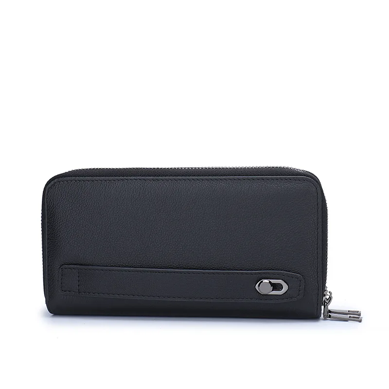 محفظة جلدية أصلية سوداء رجل عادية محفظة جلدية البقر الحقيقي سعة كبيرة الذكور جلد البقر مخلب حقيبة اليد مع السوار