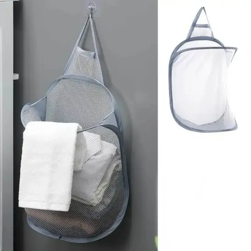 

Foldable Storage Laundry Basket Organizer Dirty Clothes Mesh Bag Household Wall-mounted Bathroom Clothes Hanging Baskets Bucket