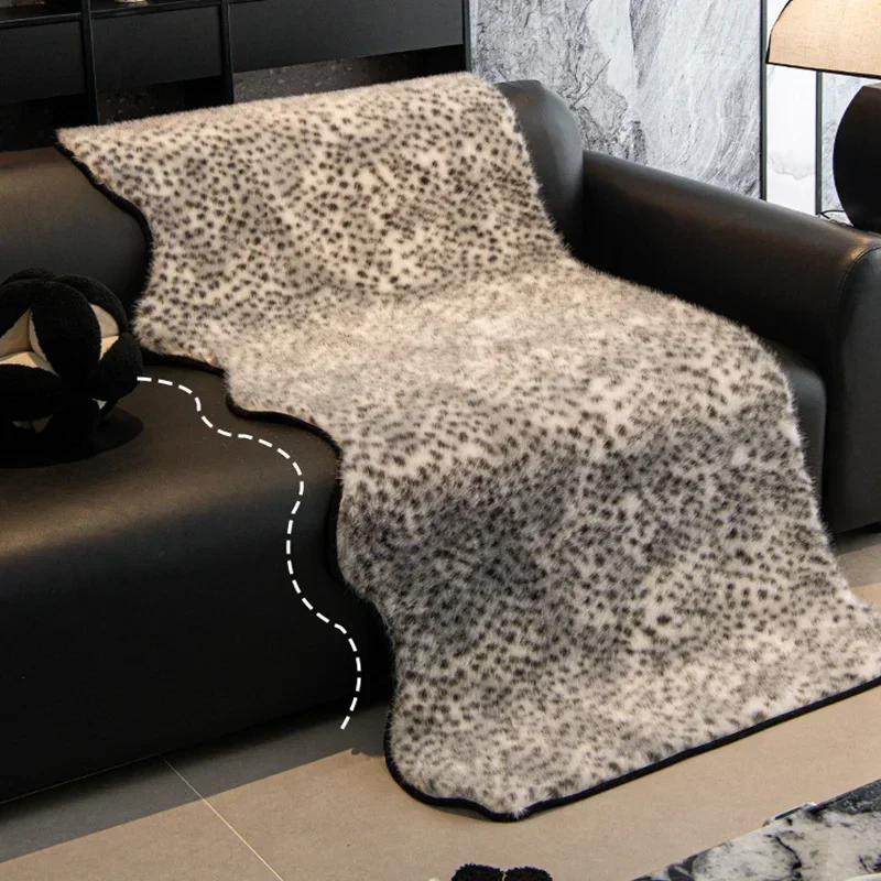 American Leopard Print Velvet Sofa Cushion High-End Irregular Faux Rabbit Fur Couch Covers Comfortable Plush Armrest Towel
