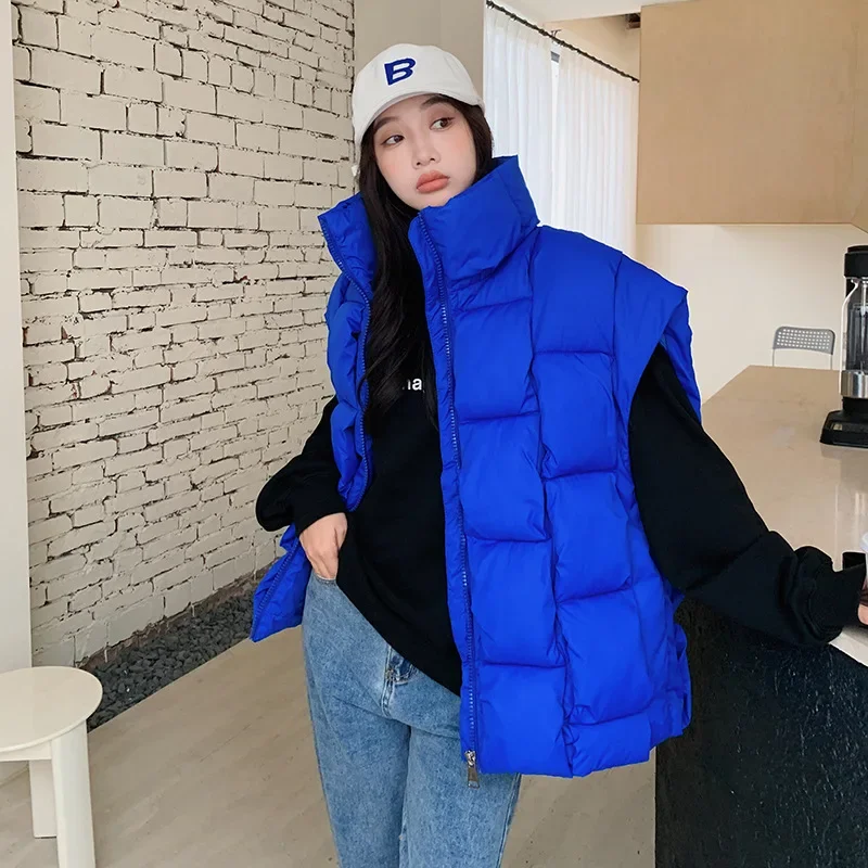 Winter Chic Warm Cotton Vest Women Sleeveless Cardigan Vertical Stripe Knit Thick Jacket Streetwear Harajuku Aesthetics Vests