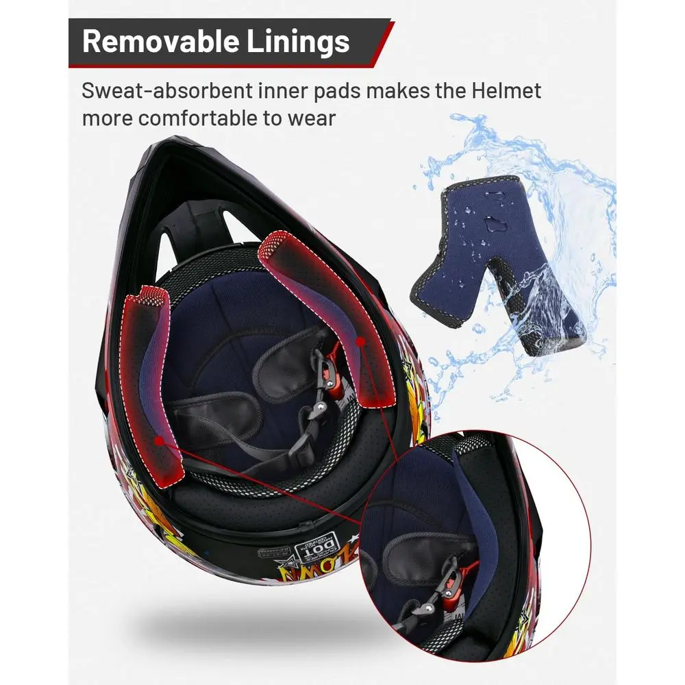 خوذة الدراجة الترابية للشباب مع نظارات وقفازات للأعمار من 5 إلى 14 عامًا، مناسبة لمركبة الأطفال، ذات العجلات الأربع، موتوكروس، BMX، MX، UTV، Offro #5